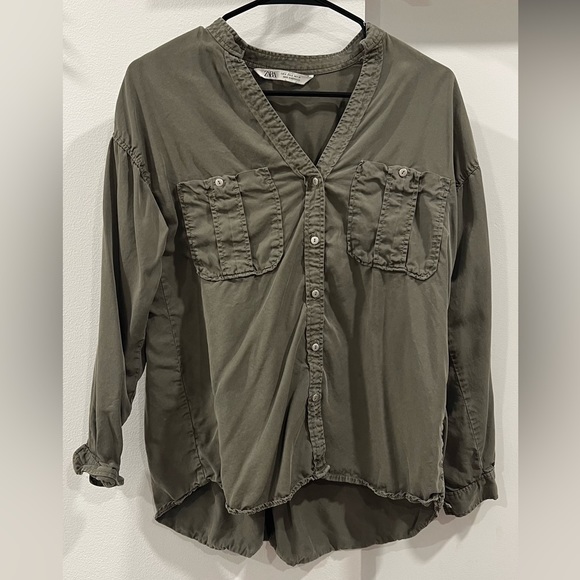 Zara Tops Zara Olive Green Button Down Shirt Poshmark